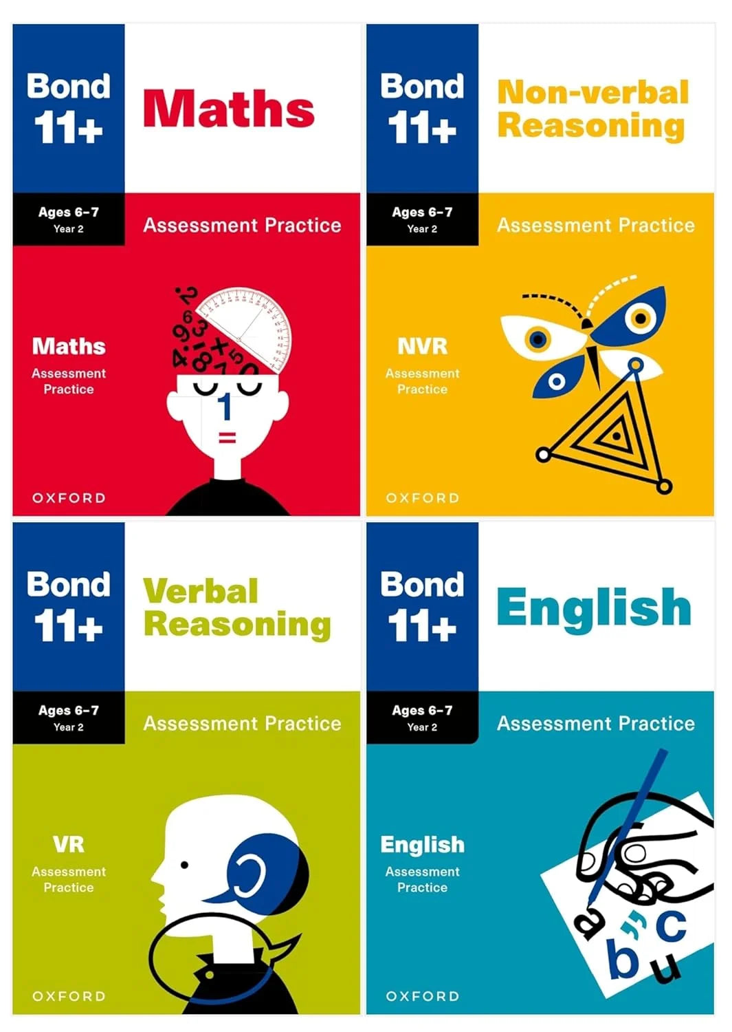 Bond 11+ Assessment Papers – 4 Book Collection Set for Ages 6–7: English, Maths, Verbal Reasoning & Non-Verbal Reasoning - Oxford University Press