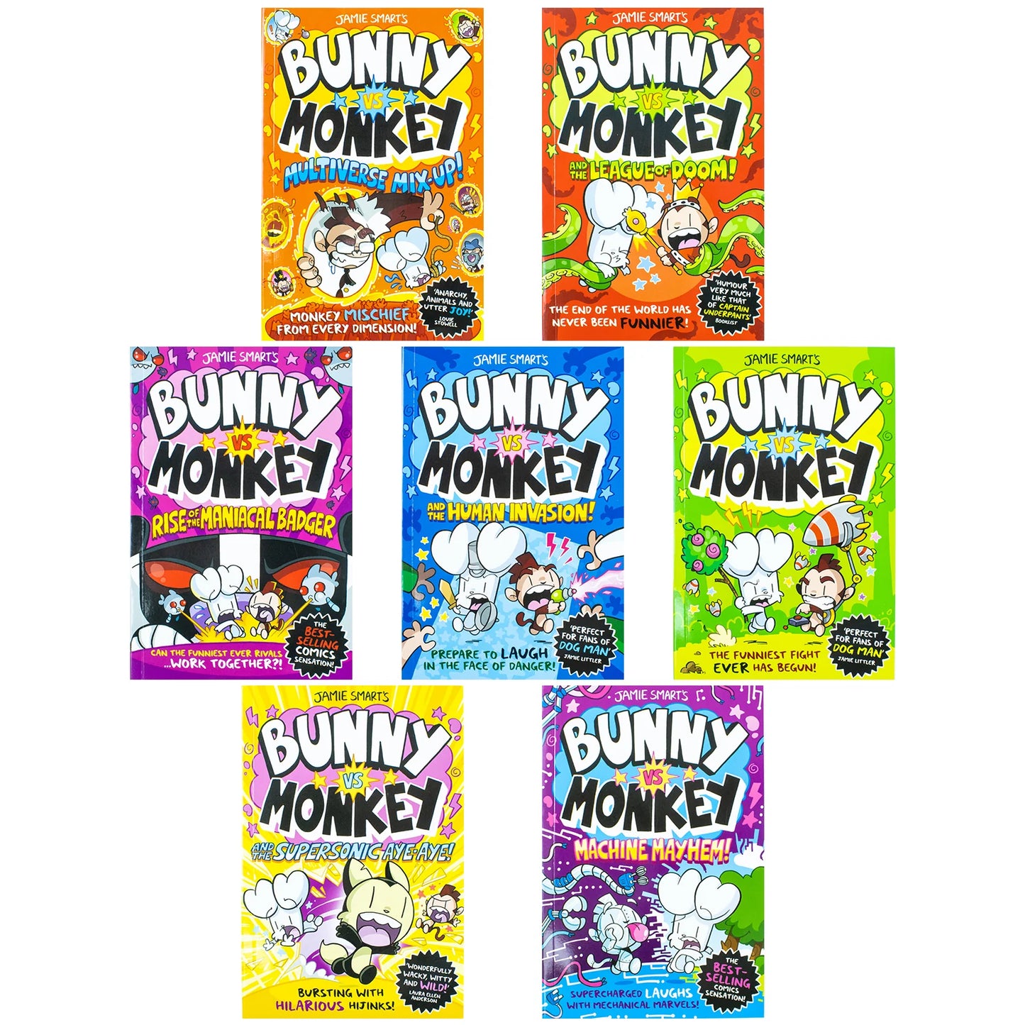 Bunny vs Monkey – 7 Book Collection Set: Funny Adventures & Illustrated Stories for Ages 6+ - By Jamie Smart