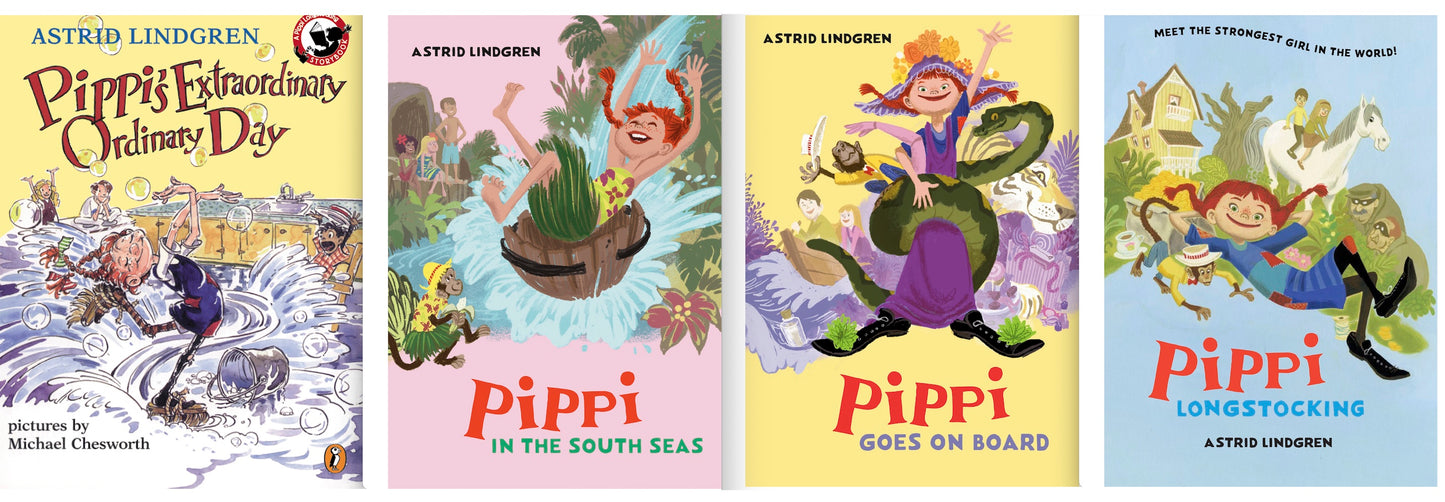 The Pippi Longstocking Four Book Set -  Pippi Logstocking, Pippi Goes on Board, Pippi in the South Seas, and Pippi's Extraordinary day - Paperback