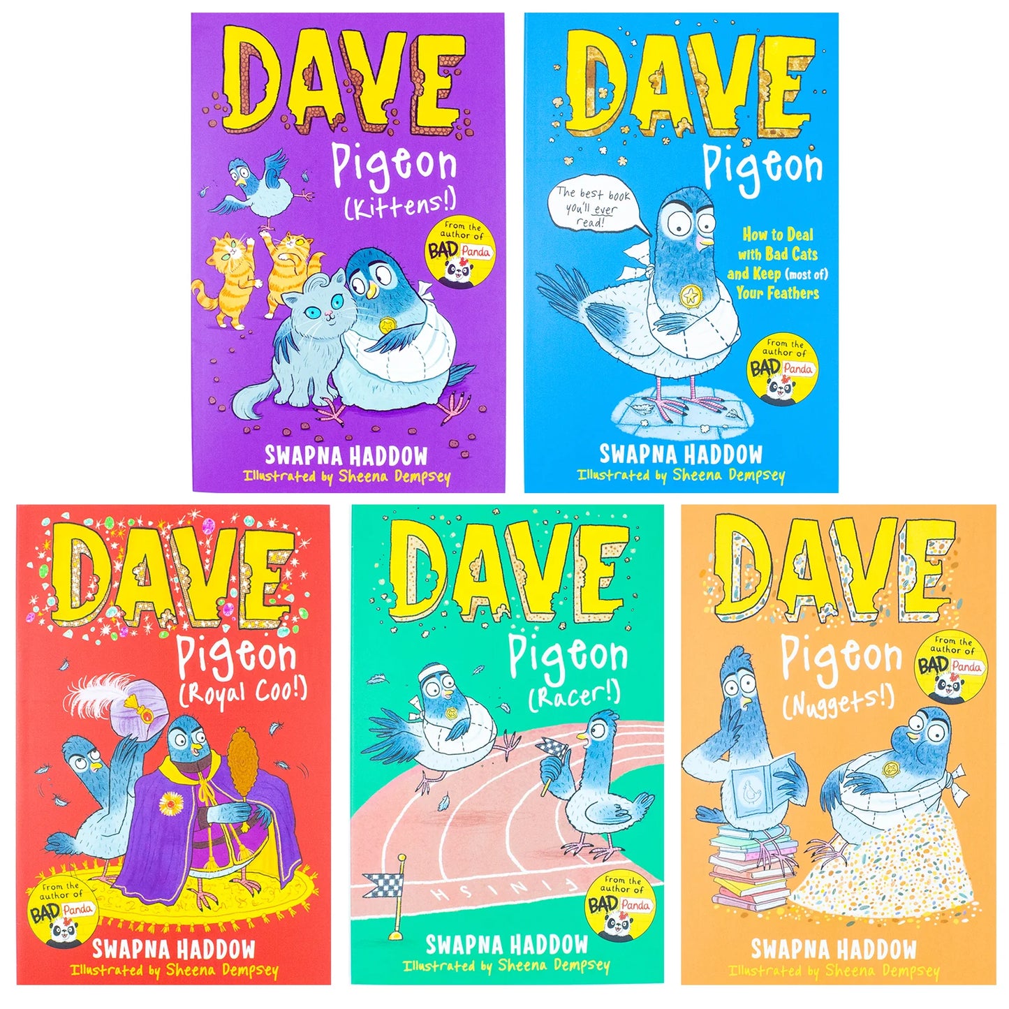 Dave Pigeon Collection – 5 Book Set: Dave Pigeon, Nuggets, Racer, Royal Coo! & Kittens! - By Swapna Haddow