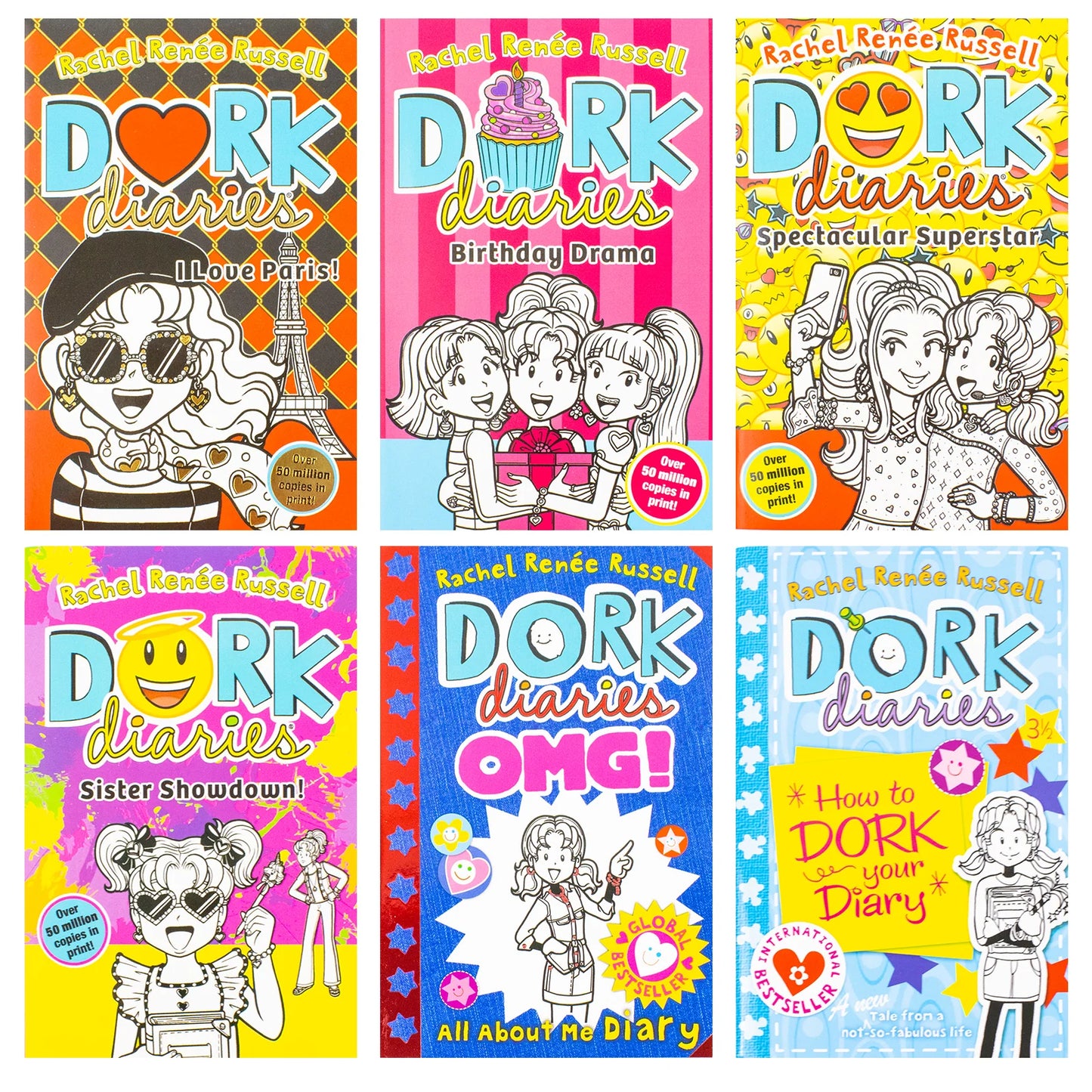 Dork Diaries – 6 Book Collection Set: Birthday Drama!, Spectacular Superstar, I Love Paris!, Sister Showdown!, OMG! & How to Dork Your Diary - By Rachel Renée Russell - Paperback