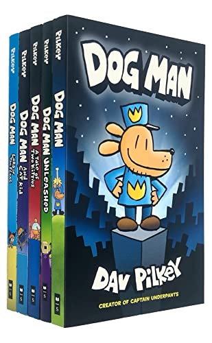 Dog Man Series Books 1–5 – 5 Book Collection Set: Dog Man, Unleashed, A Tale of Two Kitties, Dog Man and Cat Kid & Lord of the Fleas - By Dav Pilkey