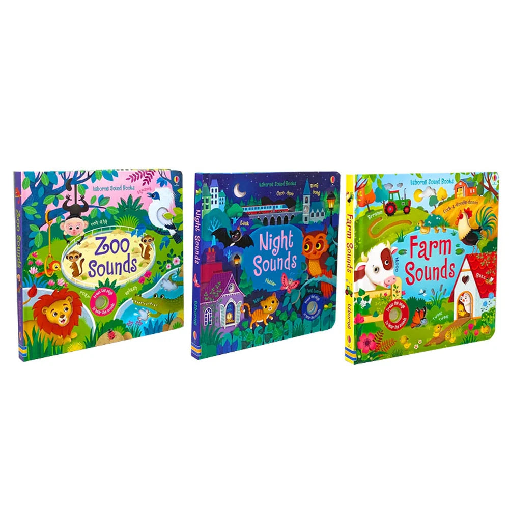 Usborne Sound Books – 3 Book Collection Set: Night Sounds, Zoo Sounds & Farm Sounds - By Sam Taplin - Board Book
