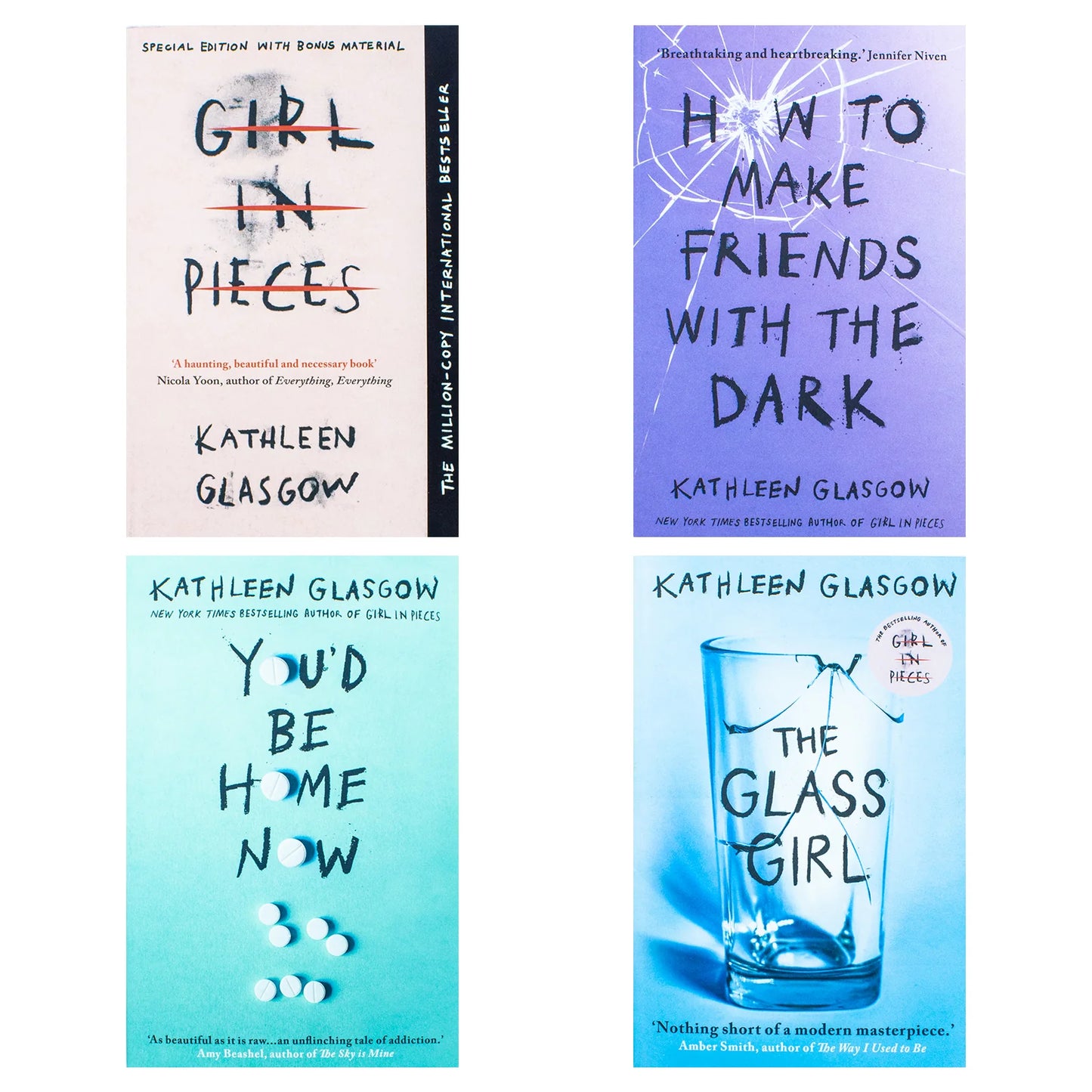 Kathleen Glasgow – 4 Book Collection Set: Girl in Pieces, You'd Be Home Now, The Glass Girl & How to Make Friends - By Kathleen Glasgow