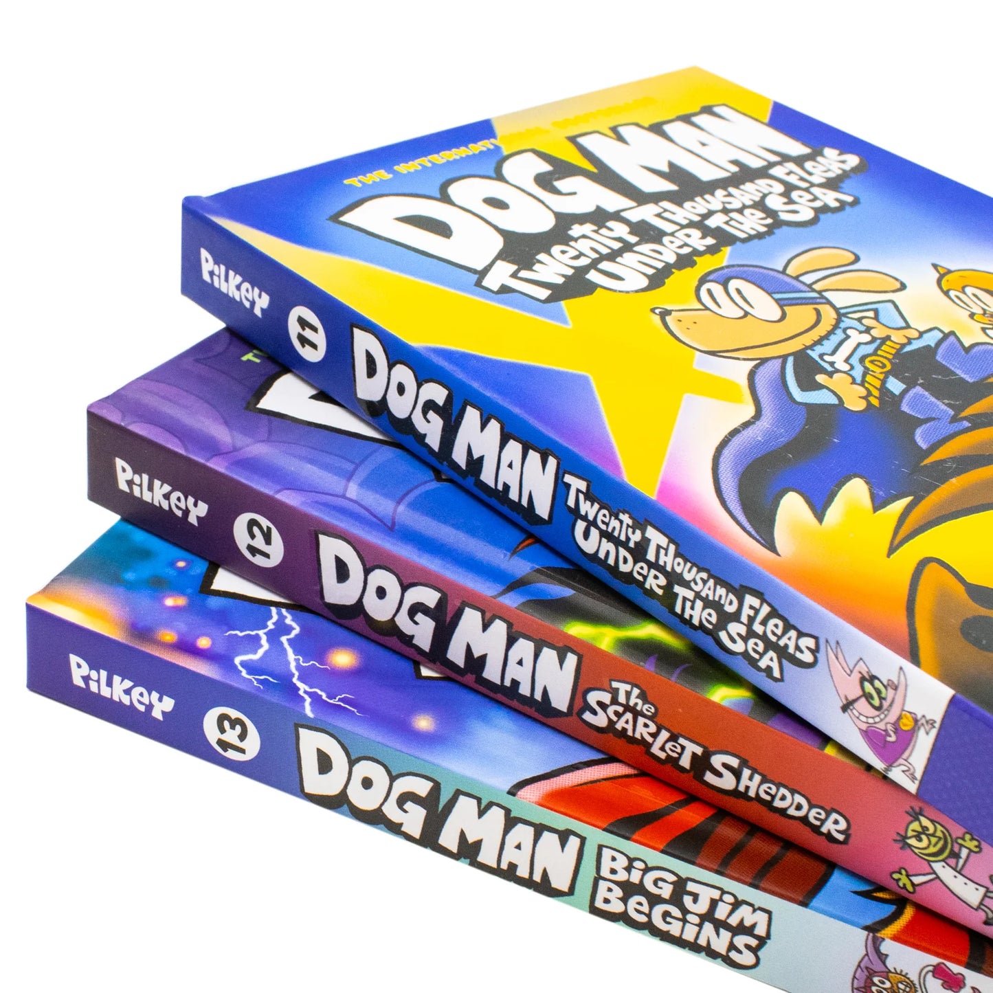 Dog Man Series Books 11–13 – 3 Book Collection Set: Twenty Thousand Fleas Under the Sea, The Scarlet Shedder & Big Jim Begins - By Dav Pilkey