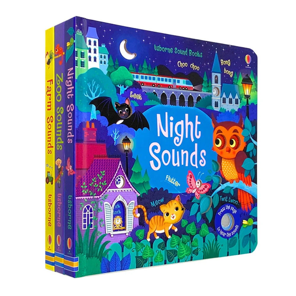 Usborne Sound Books – 3 Book Collection Set: Night Sounds, Zoo Sounds & Farm Sounds - By Sam Taplin - Board Book