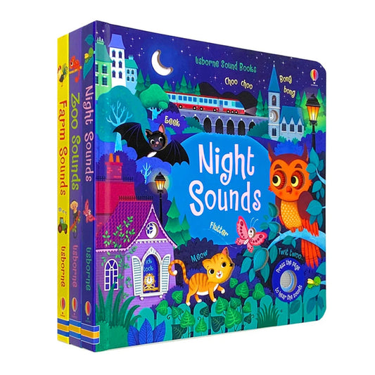 Usborne Sound Books – 3 Book Collection Set: Night Sounds, Zoo Sounds & Farm Sounds - By Sam Taplin - Board Book