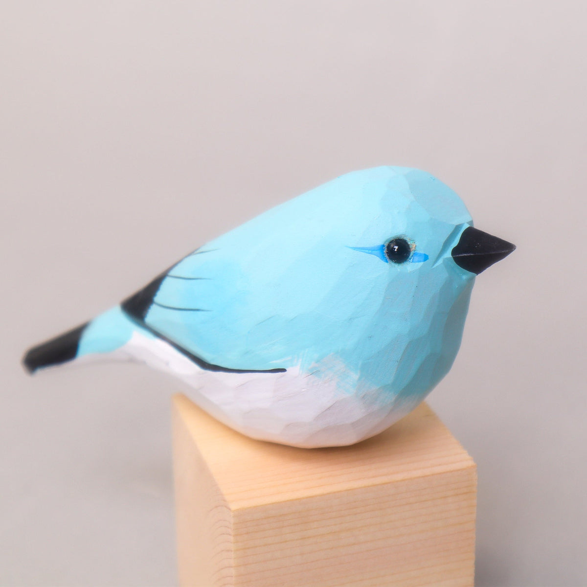 Hand-Carved Wooden Bird Figurine – Blue