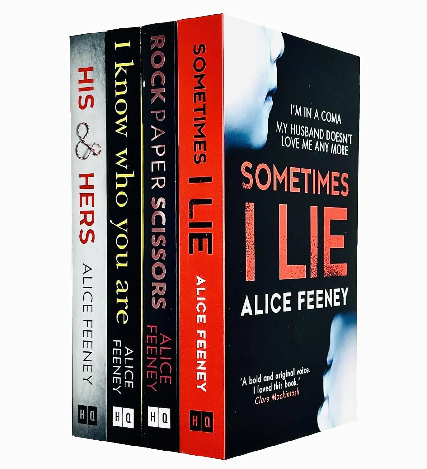 Alice Feeney – 4 Book Collection Set: Rock Paper Scissors, Sometimes I Lie, His & Hers & I Know Who You Are - Mystery & Psychological Suspense - Paperback