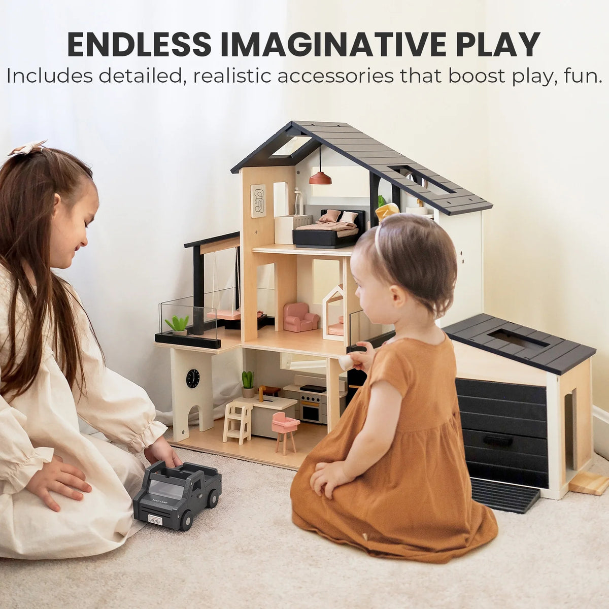 Tiny Land® Sweetwood Edge Dollhouse & Wooden Dollhouse Garage