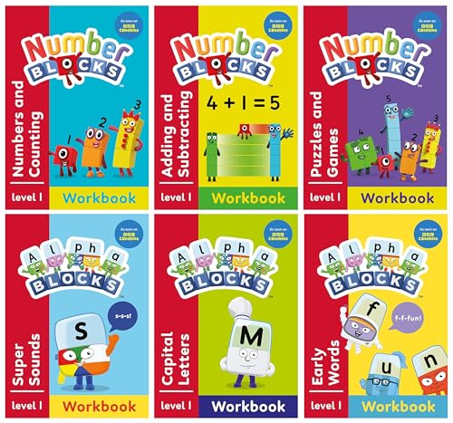 Numberblocks & Alphablocks Level 1 – 6 Workbook Collection Set with Stickers: Numbers, Counting, Adding & Subtracting - Early Learning Activity Books