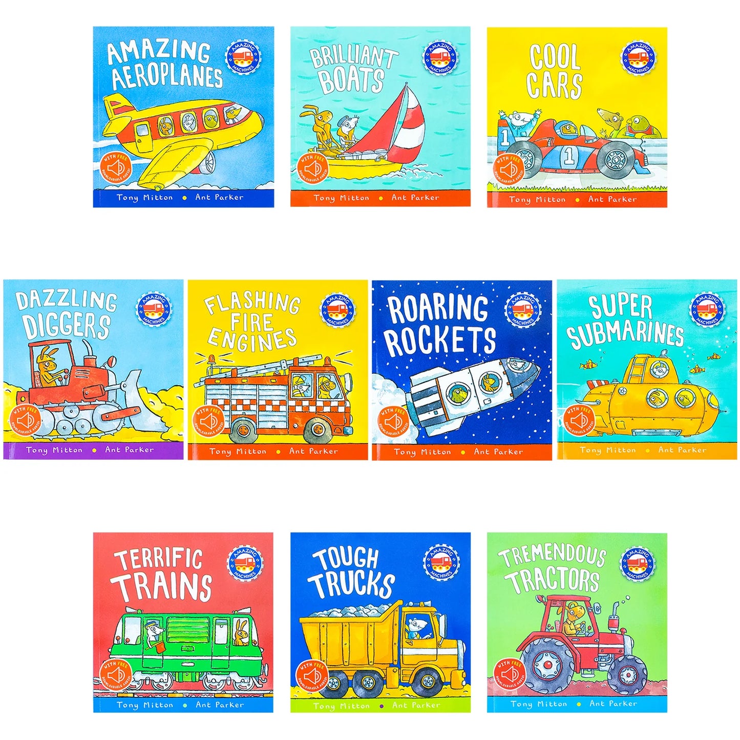 Amazing Machines Truckload of Fun – 10 Book Box Set: Terrific Trains, Tremendous Tractors, Tough Trucks, Dazzling Diggers & More - By Tony Mitton & Ant Parker - Paperback