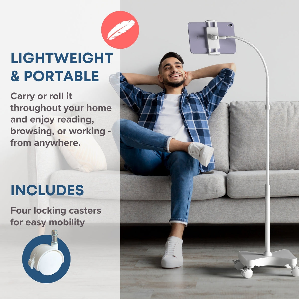 LEVO Gooseneck Tablet Floor Stand with Casters