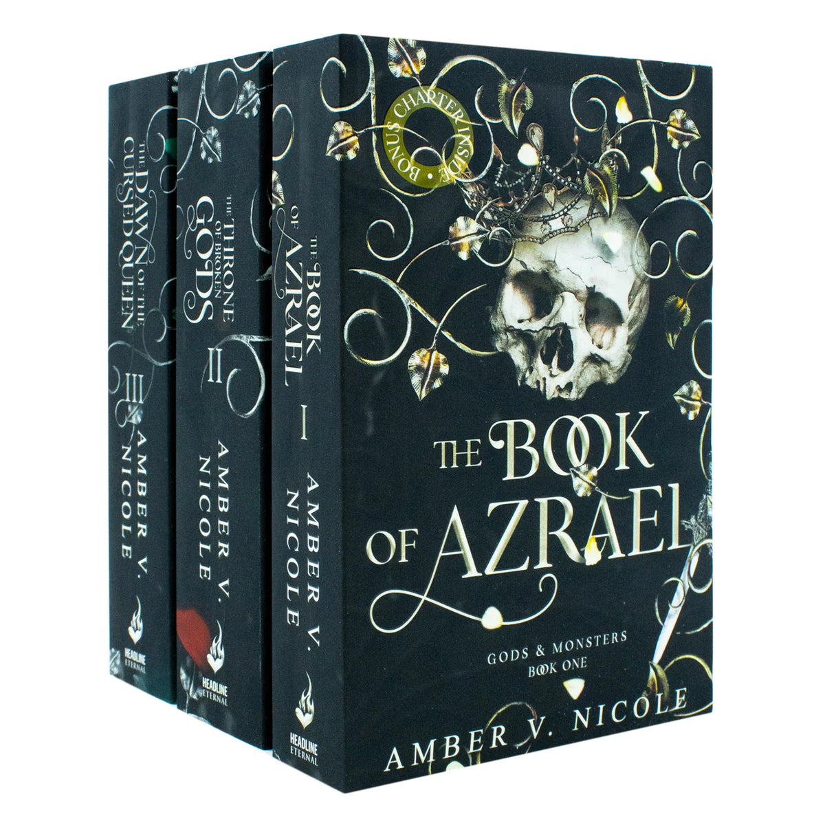 Gods & Monsters Series – Complete 3 Book Collection: The Book of Azrael, The Throne of Broken Gods & The Dawn of the Cursed Queen - By Amber V. Nicole - Paperback