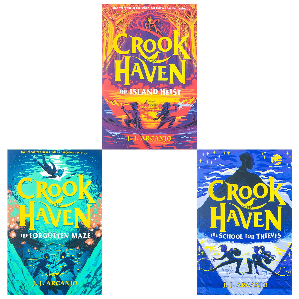 Crookhaven Series – 3 Book Collection: The School for Thieves, The Forgotten Maze & The Island Heist - By J.J. Arcanjo - Paperback