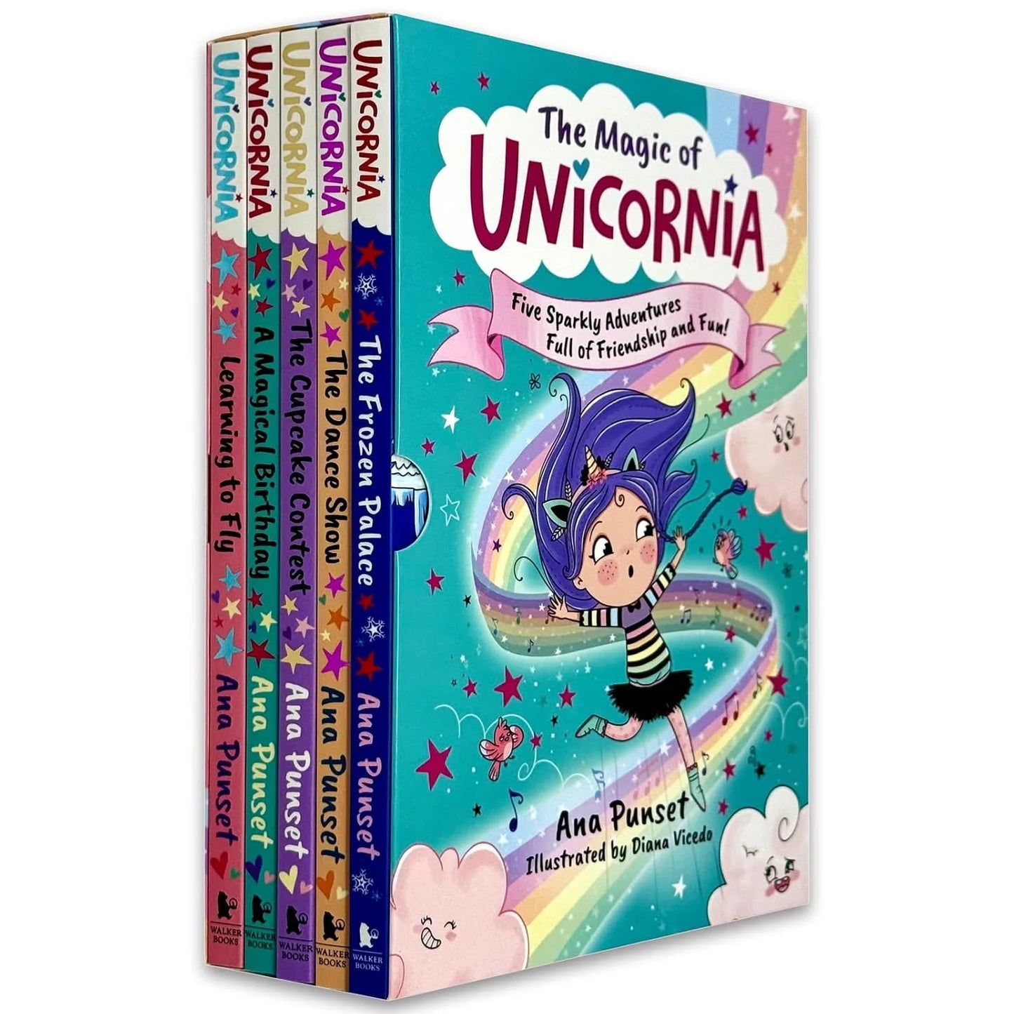 Unicornia Series – 5 Book Collection Set: Learning to Fly, A Magical Birthday, The Cupcake Contest, The Dance Show & The Frozen Palace - By Ana Punset