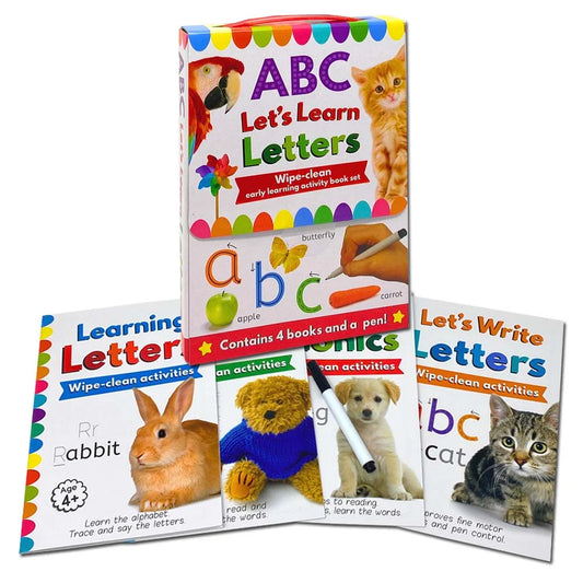 ABC Let's Learn Letters – 4 Book Wipe-Clean Set with Pen: Early Learning & Letter Practice - Paperback