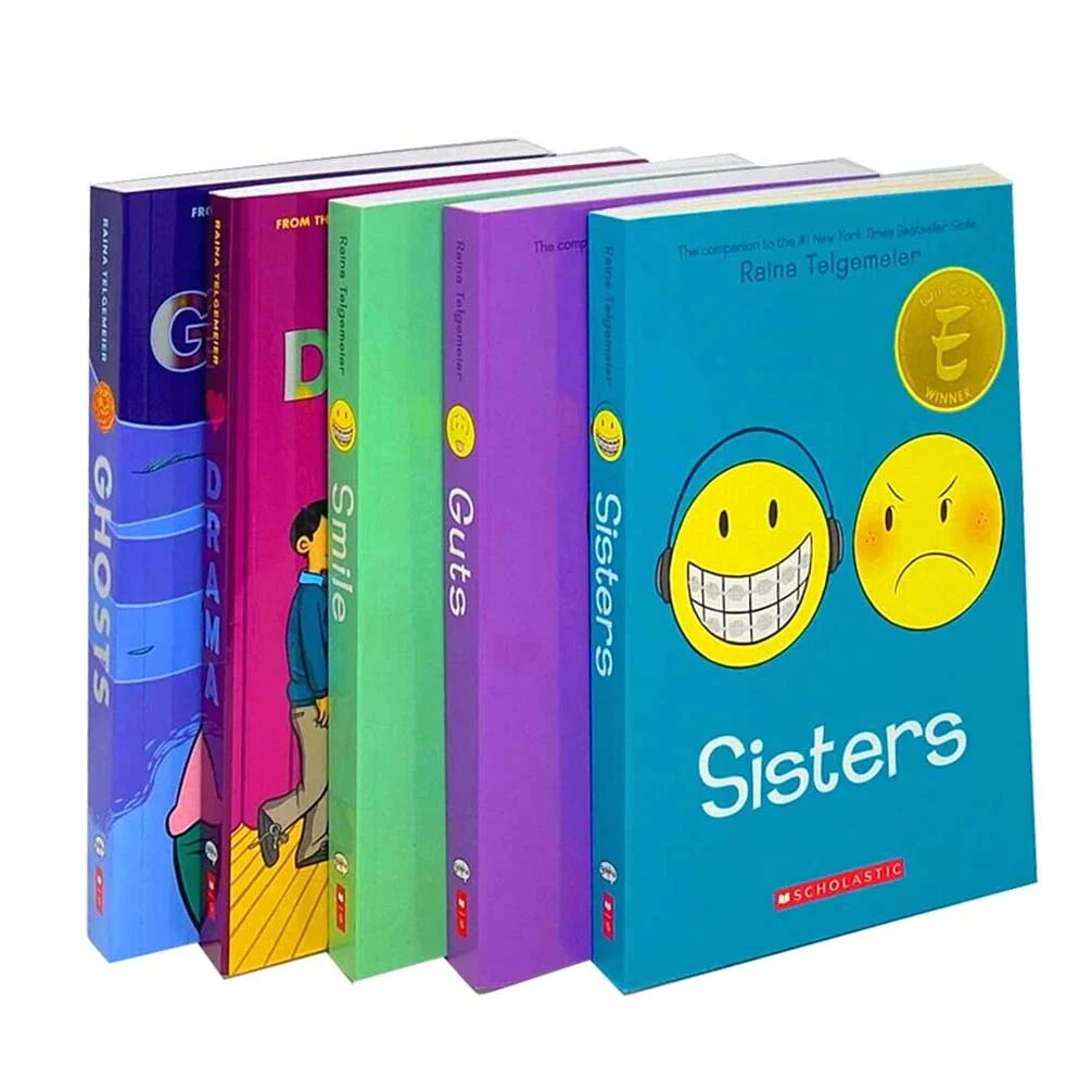 Raina Telgemeier – 5 Book Graphic Novel Collection Set: Smile, Drama, Sisters, Ghosts & Guts - Paperback
