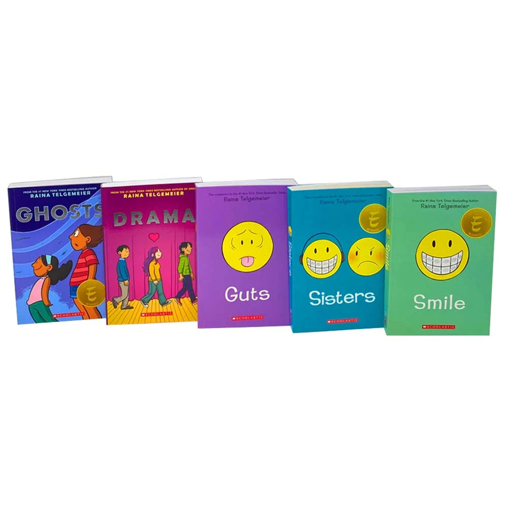 Raina Telgemeier – 5 Book Graphic Novel Collection Set: Smile, Drama, Sisters, Ghosts & Guts - Paperback