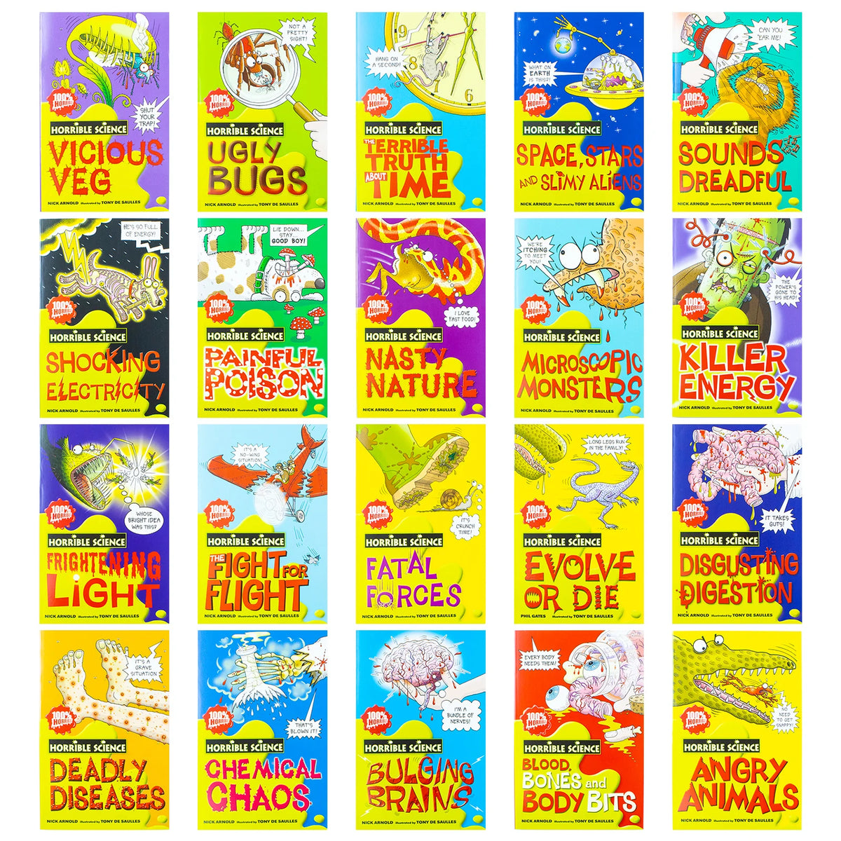 Horrible Science Bulging Box of Books – 20 Book Set: Angry Animals, Chemical Chaos, Deadly Diseases & More - By Nick Arnold - Paperback