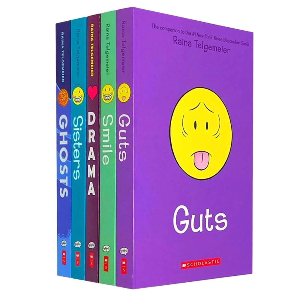 Raina Telgemeier – 5 Book Graphic Novel Collection Set: Smile, Drama, Sisters, Ghosts & Guts - Paperback