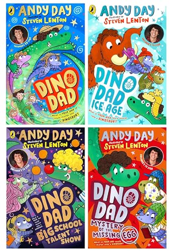 Dino Dad Series – 4 Book Collection Set: Dino Dad, Ice Age, Big School Talent Show & Mystery of the Missing Egg - By Andy Day