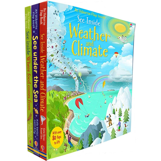 Usborne See Inside Flap Book Collection – 3 Book Set: Food, Weather & Sea - By Usborne - Hardback