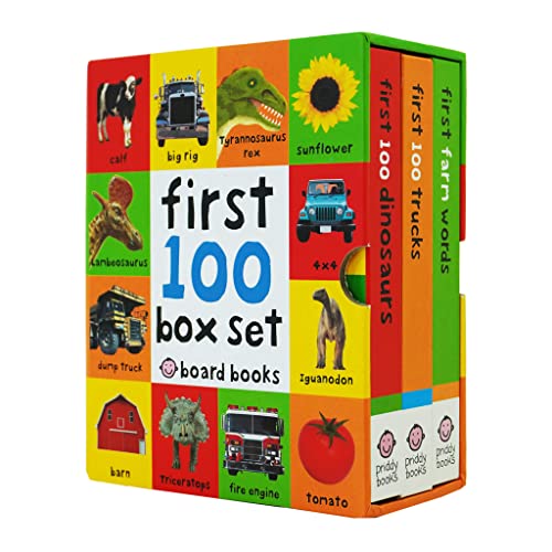 First 100 Series – 3 Book Collection Box Set: Trucks, Dinosaurs & Farm Words - By Roger Priddy - Hardcover