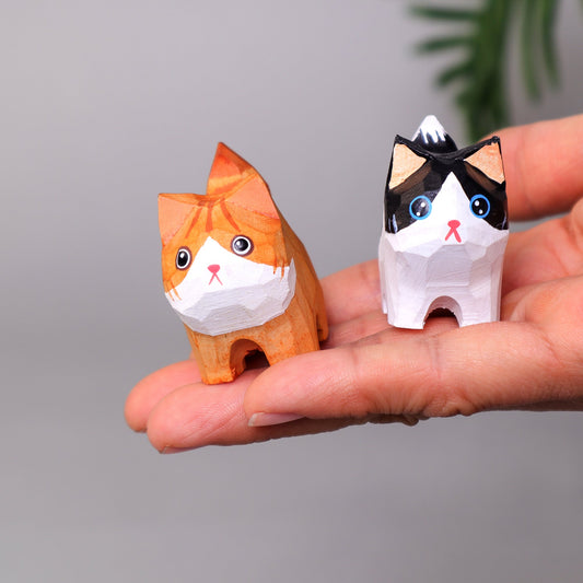 Hand-Carved Wooden Cats, Personalized Gift for Cat Lovers
