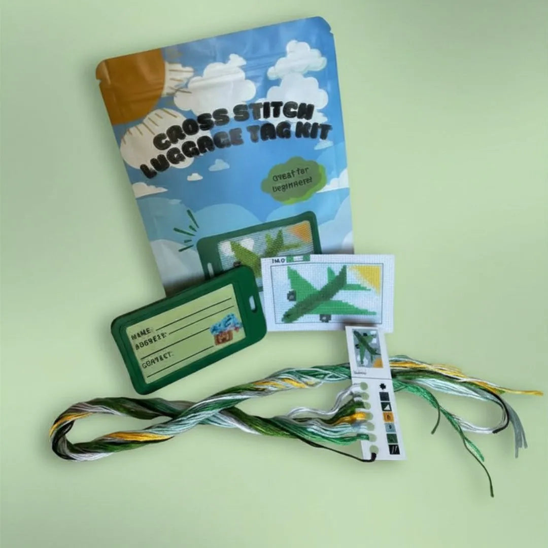 Green Airplane Cross Stitch Kit