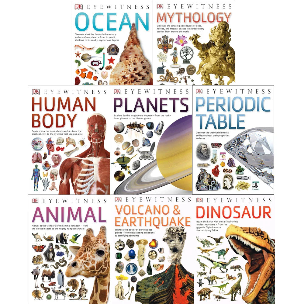DK Eyewitness – 8 Book Collection Set: Animals, Human Body, Ocean, Nature, Science & More - Children's Educational Books for Curious Young Learners