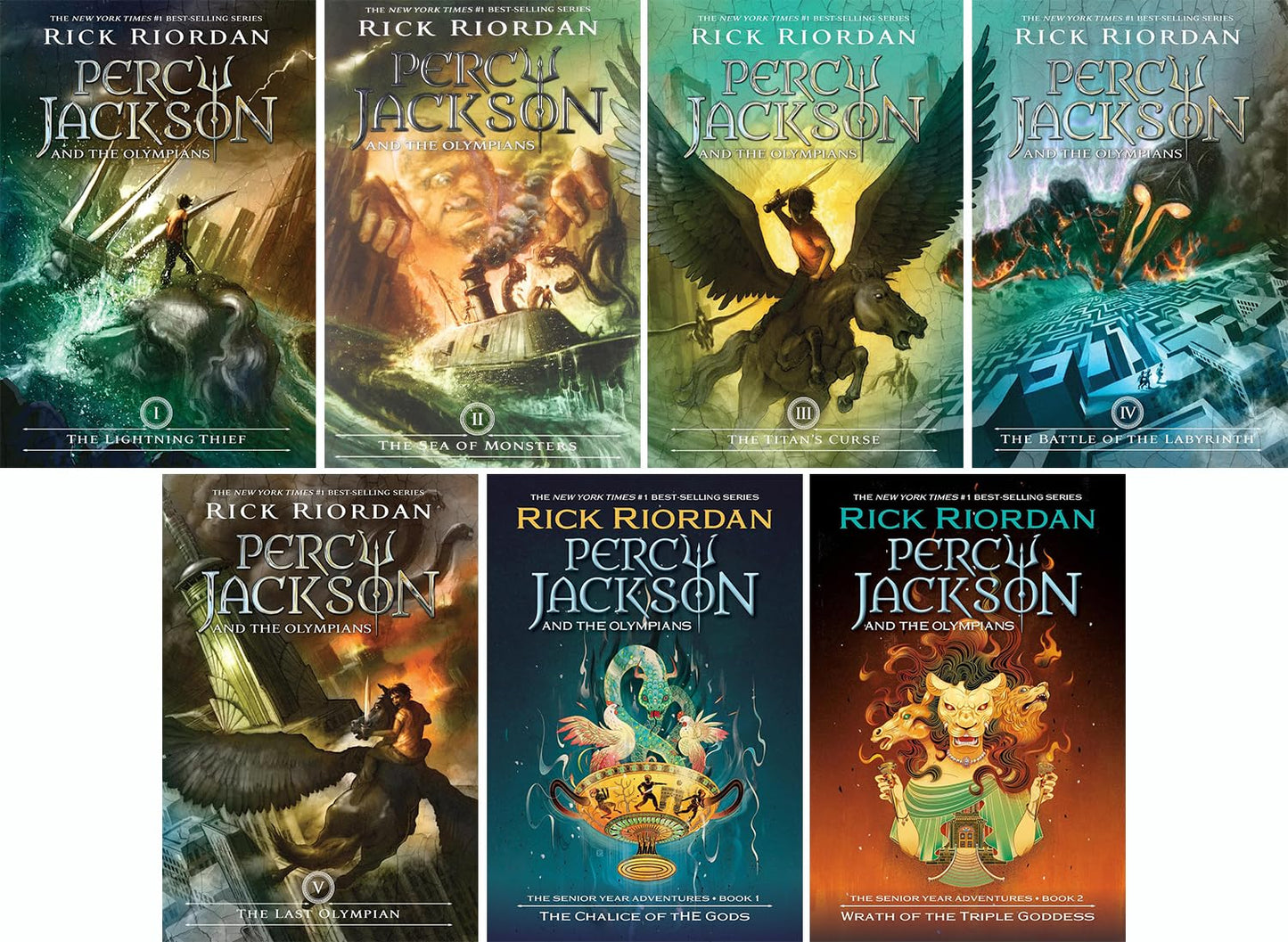 Percy Jackson and the Olympians Series 7 Books Set: The Lightning Thief, Sea of Monsters, Titan's Curse, Battle of the Labyrinth, Last ... of the Gods, Wrath of the Triple Goddess - by Rick Riordan - Hardcover