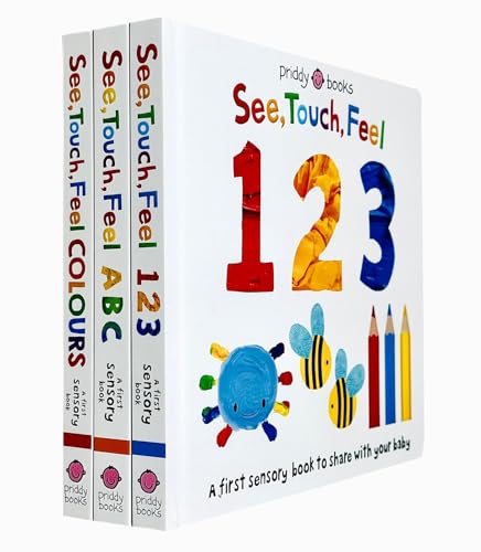 See, Touch, Feel First Sensory Book Collection – 3 Book Set: 123, ABC & Colours - Interactive Learning Books - Hardback