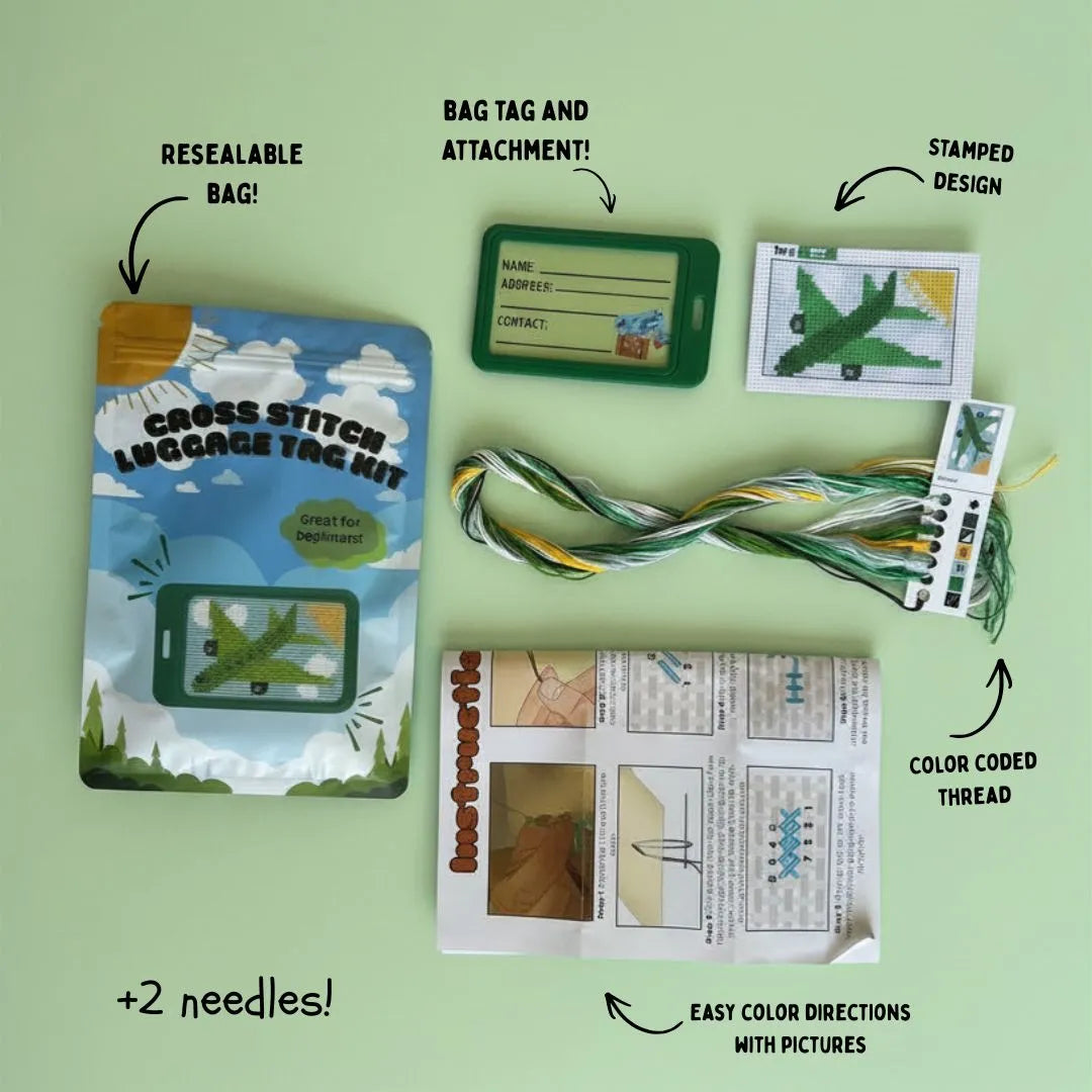 Green Airplane Cross Stitch Kit