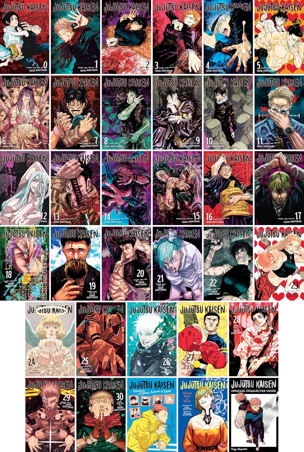 Jujutsu Kaisen – Complete 34 Book Manga Collection: Volumes 0–30, Official Character Guide & More - By Gege Akutami - Paperback