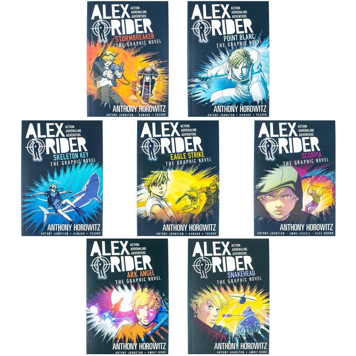 Alex Rider The Graphic Novel Collection 7 Books Set - by Anthony Horowitz: Stormbreaker, Point Blanc, Skeleton Key, Eagle Strike, Scorpia & Ark Angel, etc - Paperback