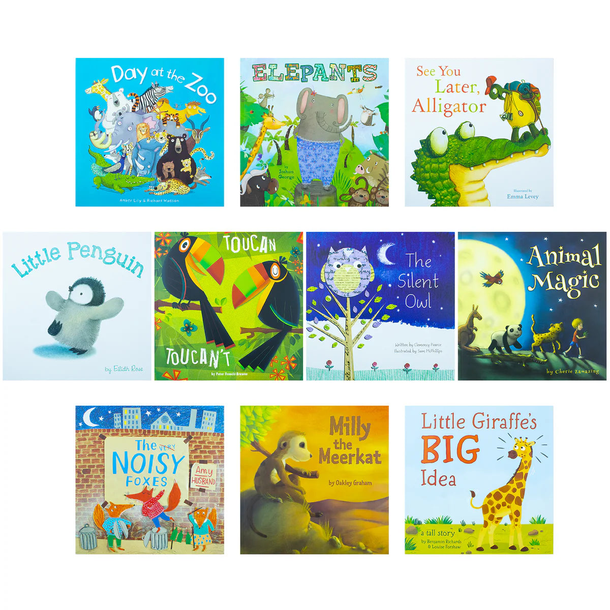 A Day at the Zoo, 10 Animal Stories -  Illustrated Picture Flats Book Collection: Animal Magic, Little Giraffe Big Idea, Little Penguin, See You Later Alligator, The Silent Owl, Milly the Meerkat - Paperback