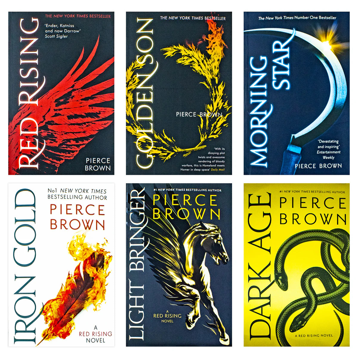 Red Rising Series Paperback - Vol. 1-6, 6 Book Set, Red Rising, Golden Son, Morning Star, Iron Gold, Light Bringer, Dark Age - by Pierce Brown - Paperback