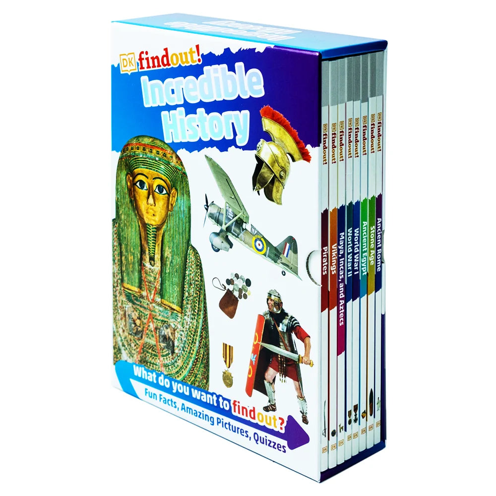 DK Findout! Incredible History – 8 Book Box Set: Ancient Rome, Stone Age, Ancient Egypt, World War I & II, Maya, Incas & Aztecs, Vikings & Pirates - DK