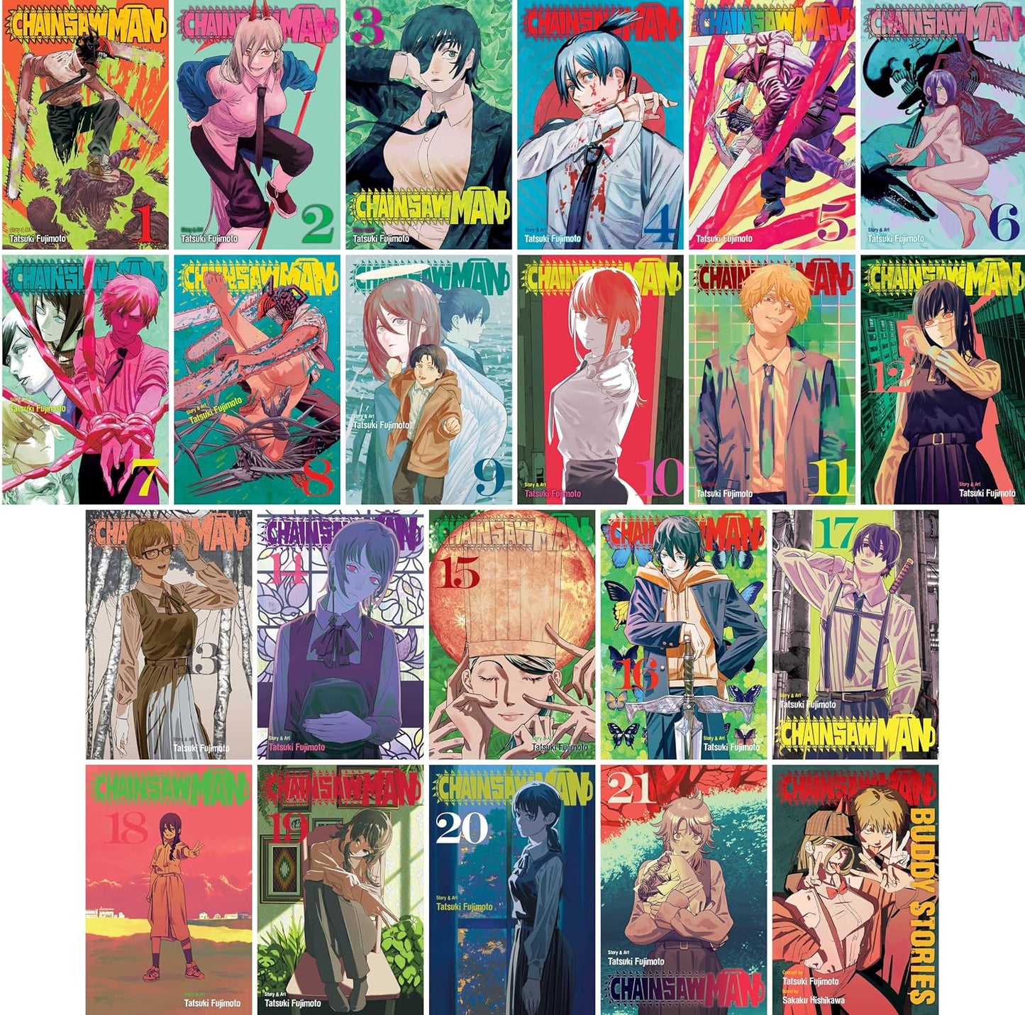 Chainsaw Man Complete Collection (Vol. 1-21 + Buddy Stories), Manga Series Set by Tatsuki Fujimoto (22 Books)