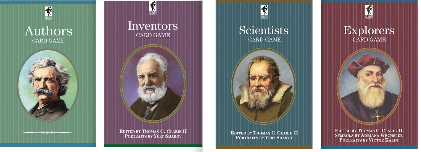 Educational Playing Card Games Bundle - 4 Items (1 of each): Inventors Card Game, Explorers Card Game, Scientists Card Game, & Authors Card Game