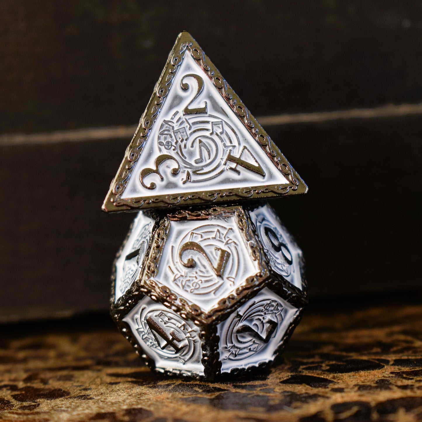 PRE-ORDER || Ballad of the Bard Black and White Metal Dice Set