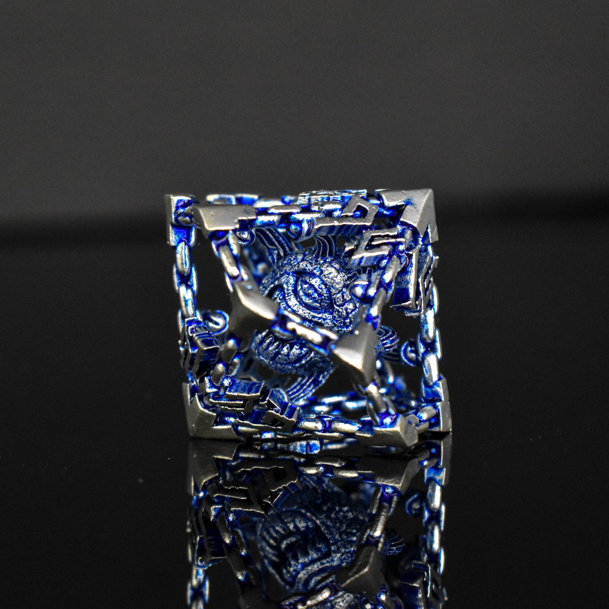 Pre-Order|| Beholder's Gates Hollow Metal Dice Set - Blue and Silver