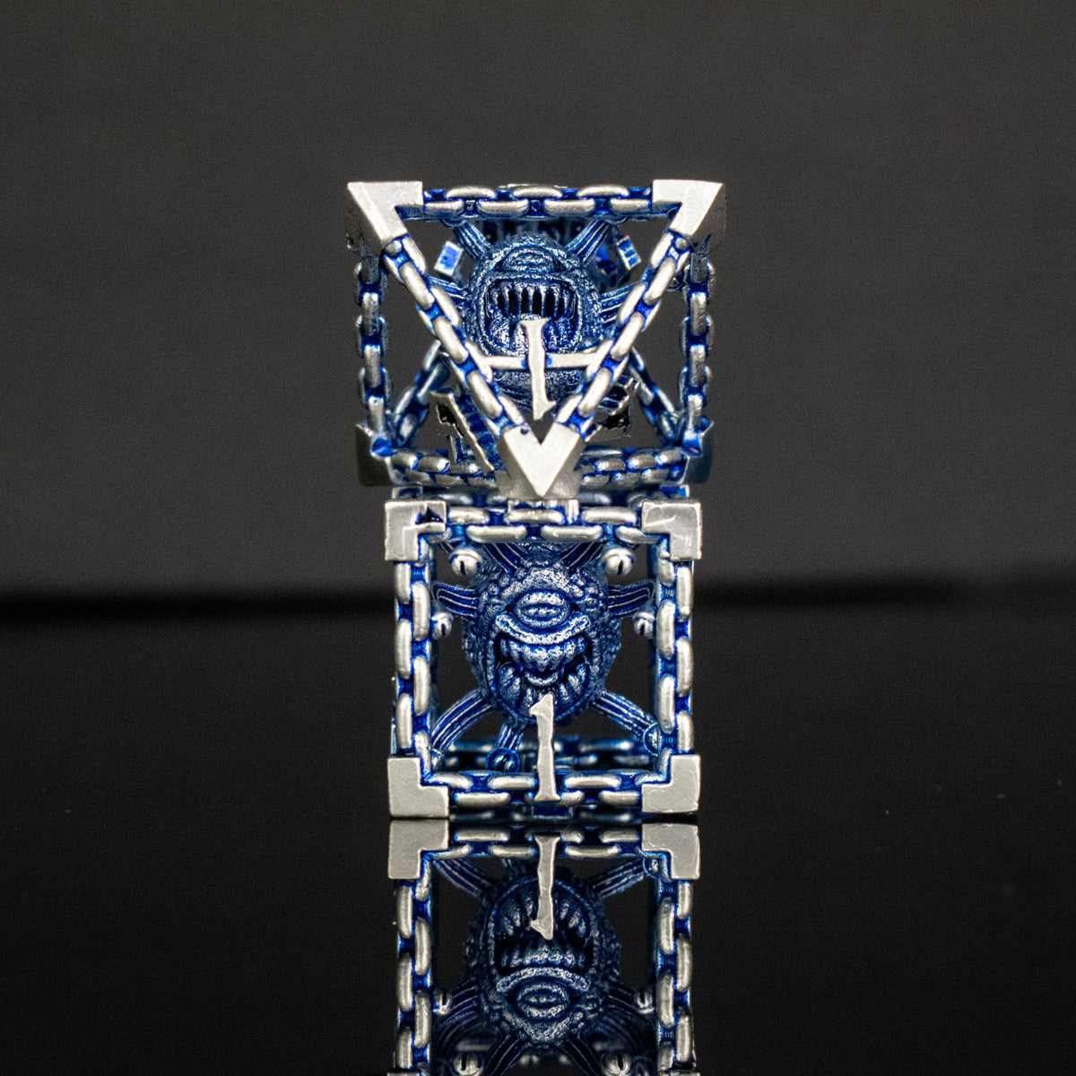 Pre-Order|| Beholder's Gates Hollow Metal Dice Set - Blue and Silver
