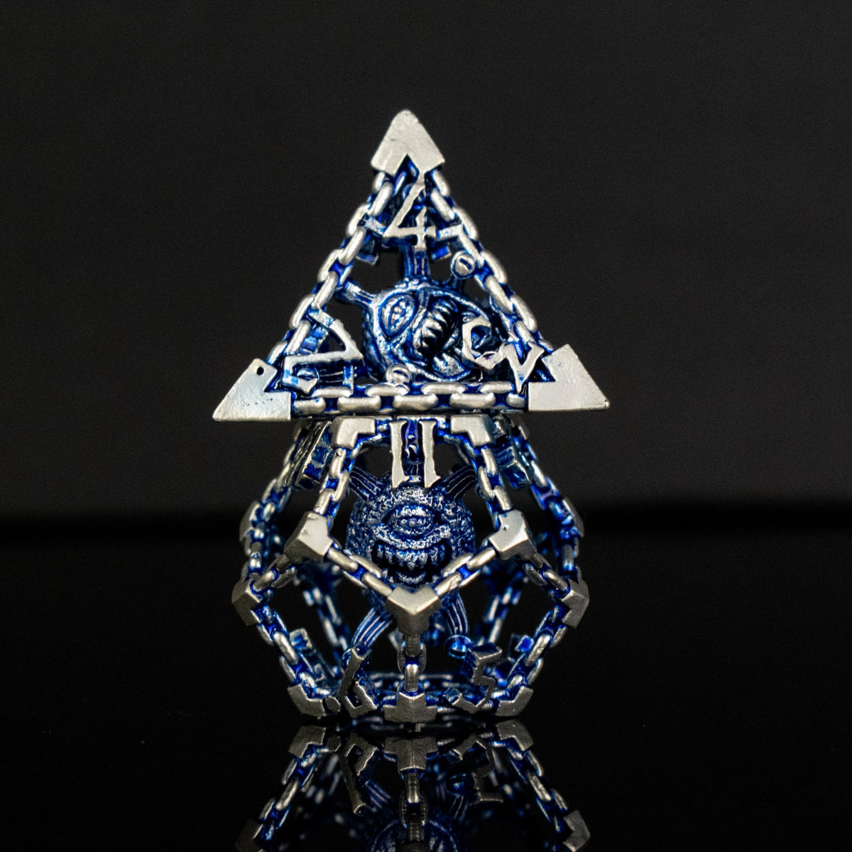 Pre-Order|| Beholder's Gates Hollow Metal Dice Set - Blue and Silver