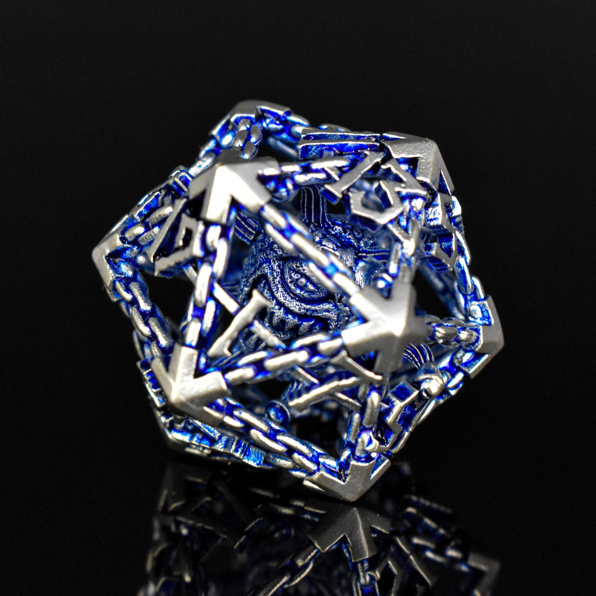 Pre-Order|| Beholder's Gates Hollow Metal Dice Set - Blue and Silver