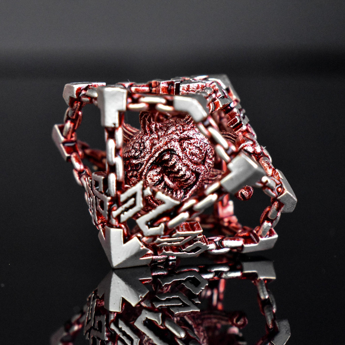 Pre-Order|| Beholder's Gates Hollow Metal Dice Set - Red and Silver