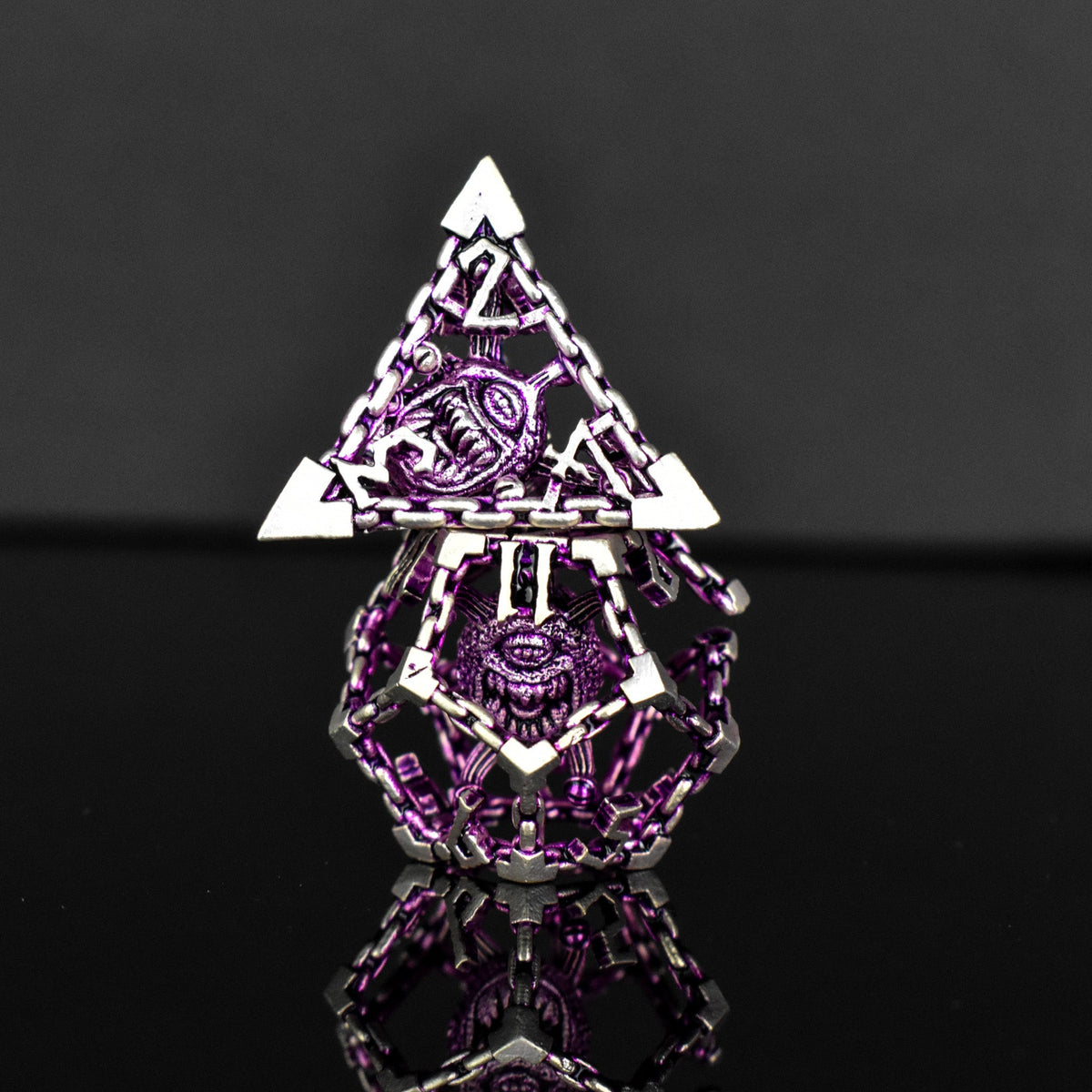 Pre-Order|| Beholder's Gates Hollow Metal Dice Set - Purple and Silver