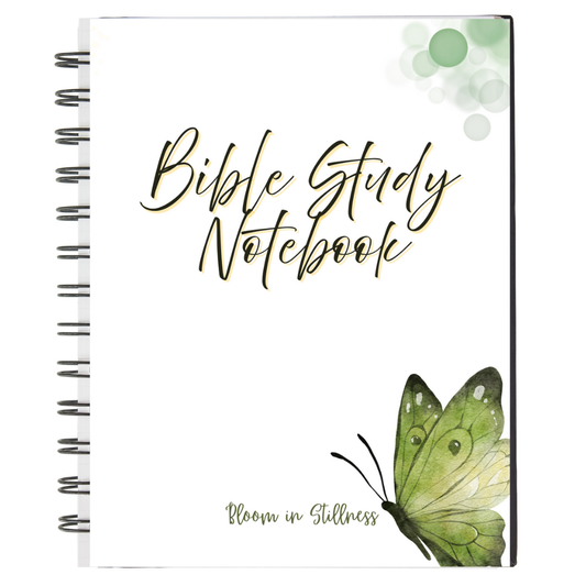 Bible Study Notebook – Green Butterfly Design | Bloom in Stillness | Faith-Based Journal for Women