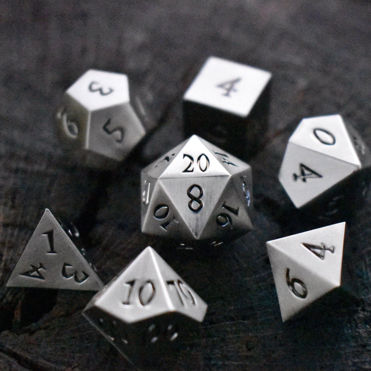PRE-ORDER || Brushed Silver Sharp-Edged Metal Dice SetR